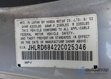 2002 Honda Cr-V Lx from USA, damaged, VIN JHLRD68422C025346